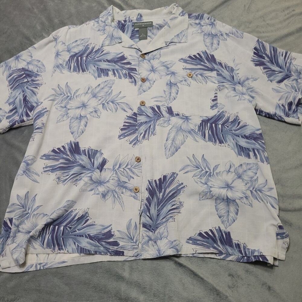 Saddlebred Vaca Shirt Men XL Button Front Blue Silk Hawaiian Short Sleeve Pocket